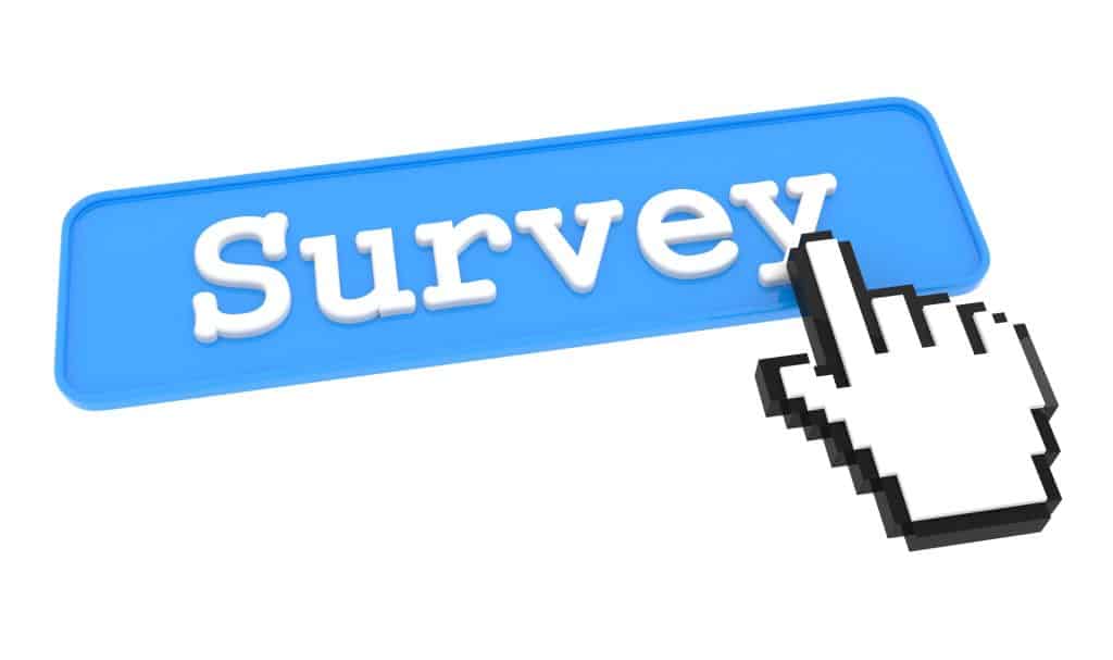 mouse coursor clicking on a blue survey button