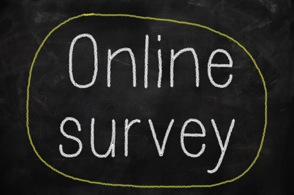 Online survey phrase on a blackboard