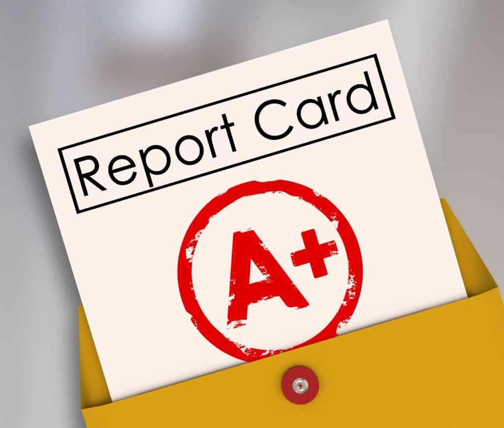 report card with an A+ grade on it