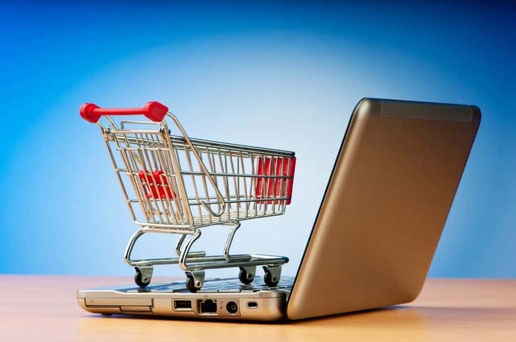 consumer shopping cart model on a laptop