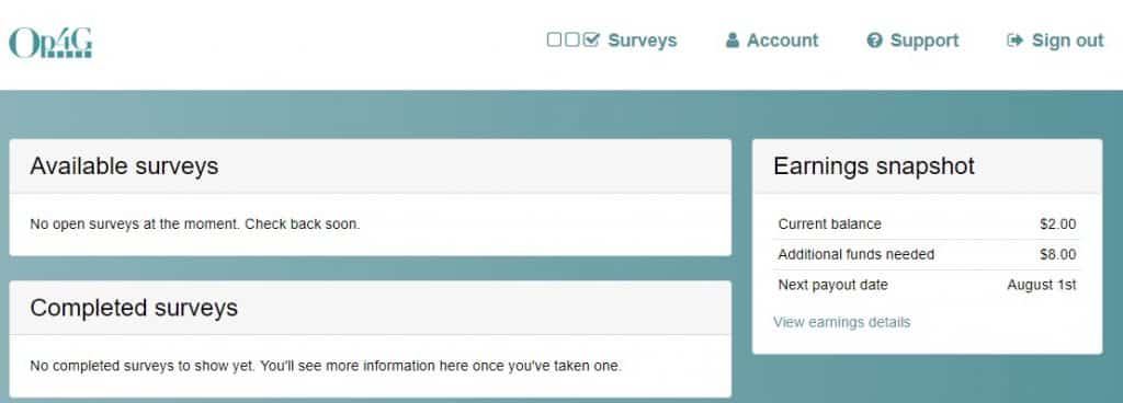 Op4G available surveys page