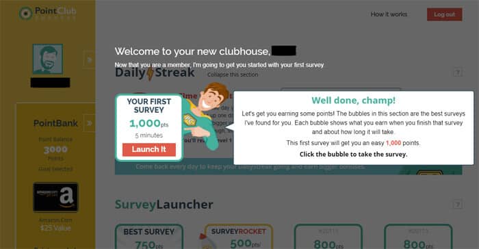 Pointclub first survey example