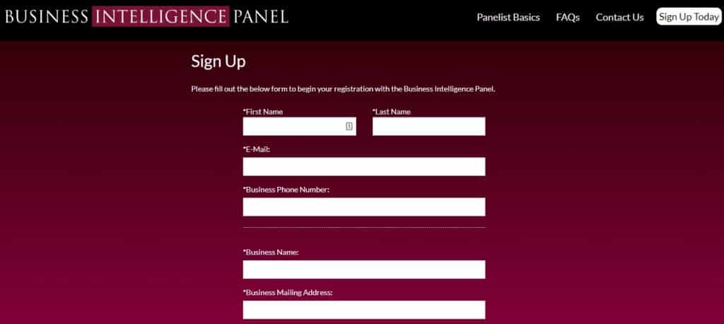 business panel sign up form layout