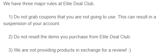 elitedealclub three rules