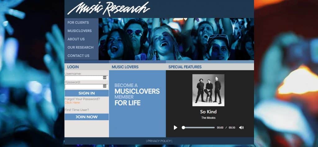 music lovers research homepage preview layout