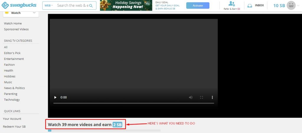 swagbucks watch videos instructions