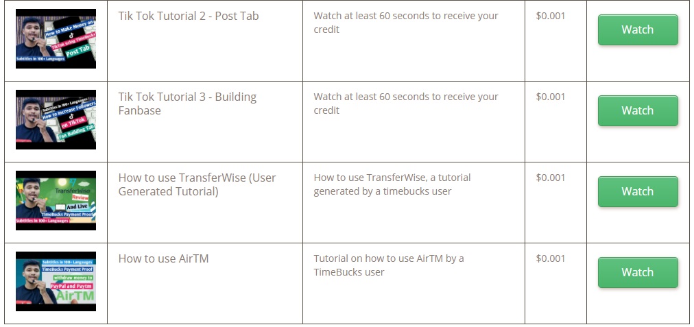 time bucks user tutorials page preview