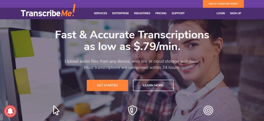 transcribeme homepage preview