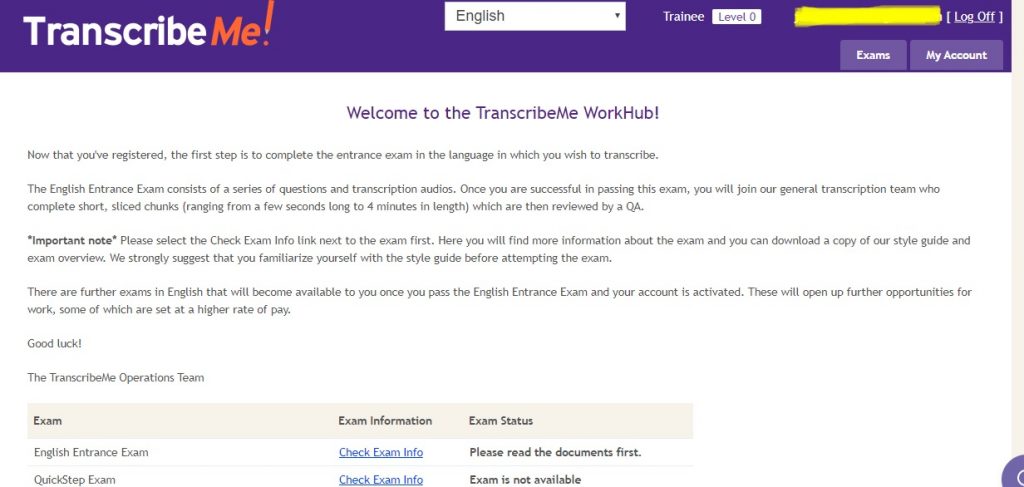 transcribeme test page layout